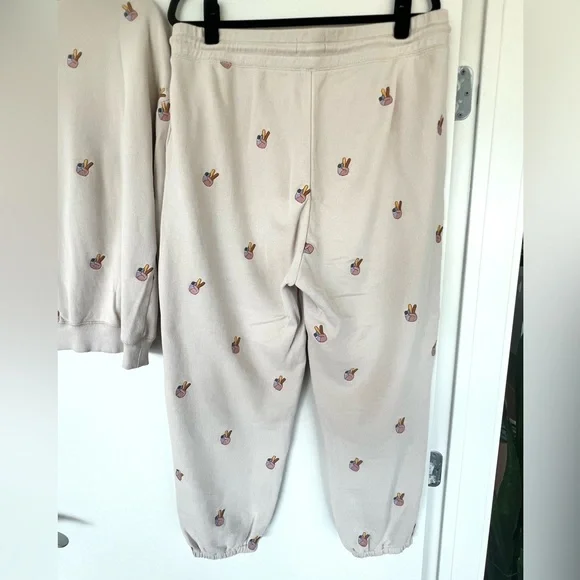 Lou & Grey Cotton Beige Embroidered Peace Sign Matching Sweatshirt and Pant Set - Picture 6 of 9